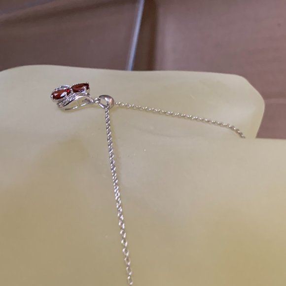 Teal 14K Gold Garnet & Diamond Pendant + Chain - Picture 4 of 4